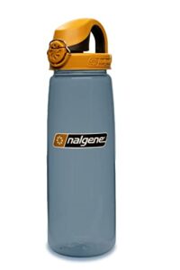 nalgene sustain tritan bpa-free on the fly water bottle made with material derived from 50% plastic waste, 24 oz, rhino with brown/black
