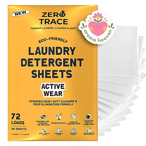 Zero Trace Laundry Detergent Sheets (72 Loads, Fresh Scent) Plastic Free Eco-friendly Safe for Sensitive Skin (Active Wear)