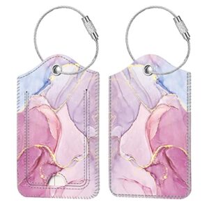 2 pcs luggage tags, fintie privacy cover id label with stainless steel loop and address card for travel bag suitcase