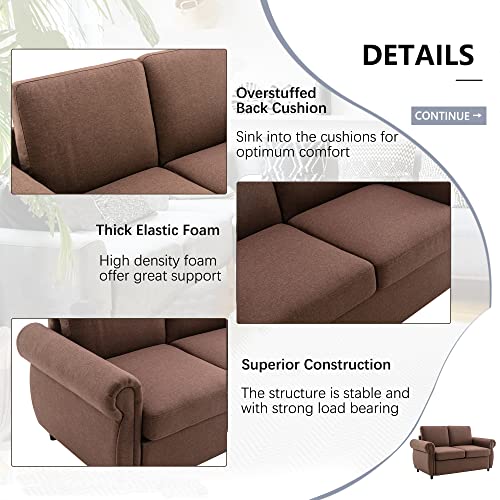 RUNNA Modern Linen Pull Out Sofa Bed Sleeper Sofa Bed with Twin Memory Foam Mattress,Convertible Sleeper Sofa Bed with Removable Backrest and Cushion,for Small Spaces (Brown), Full