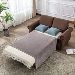 RUNNA Modern Linen Pull Out Sofa Bed Sleeper Sofa Bed with Twin Memory Foam Mattress,Convertible Sleeper Sofa Bed with Removable Backrest and Cushion,for Small Spaces (Brown), Full