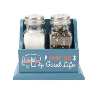 boston warehouse retro camper salt & pepper shaker set, 3 piece, blue