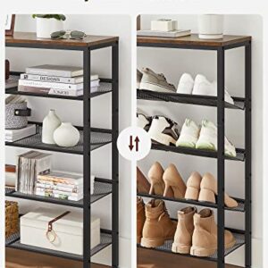 VASAGLE Shoe Rack for Entryway, 5 Tier Shoe Storage Shelves, 16-20 Pairs Shoe Organizer, with Sturdy Wooden Top and Steel Frame, Free Standing, Industrial, Rustic Brown and Black ULBS038B01