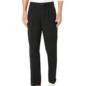 Amazon Essentials Men's Classic-Fit Wrinkle-Resistant Pleated Chino Pant (Available in Big & Tall), Black, 46W x 30L