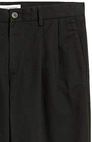 Amazon Essentials Men's Classic-Fit Wrinkle-Resistant Pleated Chino Pant (Available in Big & Tall), Black, 46W x 30L