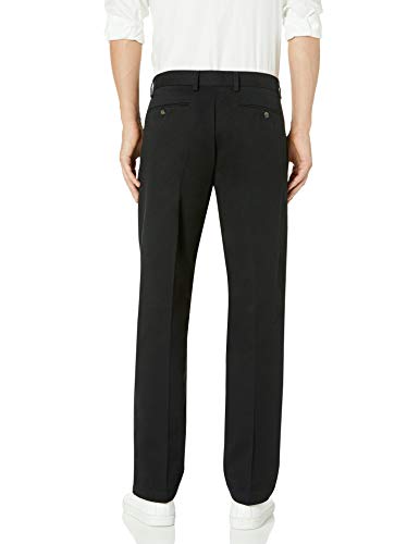 Amazon Essentials Men's Classic-Fit Wrinkle-Resistant Pleated Chino Pant (Available in Big & Tall), Black, 46W x 30L