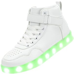 aptesol unisex led shoes high top light up sneakers usb rechargeable flashing shoes for women men (white,8 women/6.5 men)