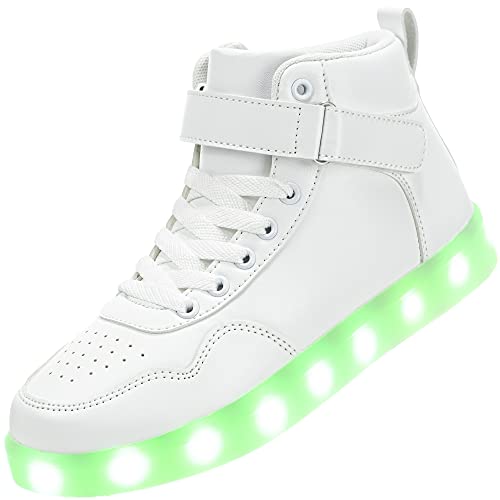 APTESOL Unisex LED Shoes High Top Light Up Sneakers USB Rechargeable Flashing Shoes for Women Men (White,8 Women/6.5 Men)