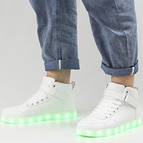 APTESOL Unisex LED Shoes High Top Light Up Sneakers USB Rechargeable Flashing Shoes for Women Men (White,8 Women/6.5 Men)