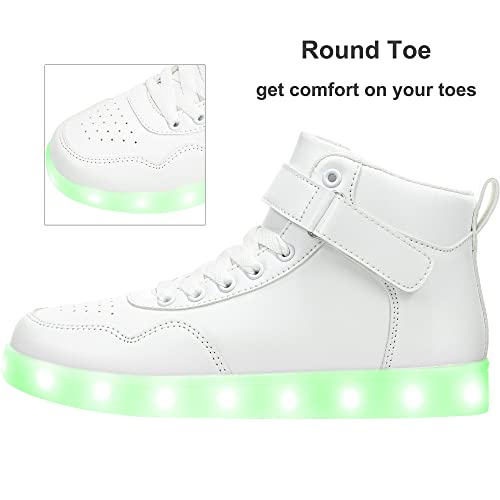 APTESOL Unisex LED Shoes High Top Light Up Sneakers USB Rechargeable Flashing Shoes for Women Men (White,8 Women/6.5 Men)