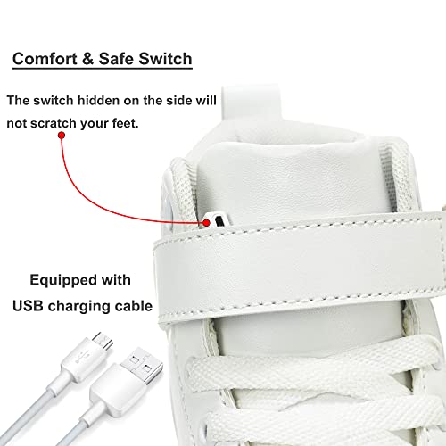 APTESOL Unisex LED Shoes High Top Light Up Sneakers USB Rechargeable Flashing Shoes for Women Men (White,8 Women/6.5 Men)