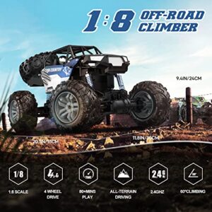 DEERC Large 1:8 Scale Remote Control Monster Truck for Adults Boys, Upgraded RC Cars Remote Control Car, Off Road with Realistic Sound, 2.4Ghz 4WD Toy All Terrain Climbing, 2 Batteries for 80 Min Play