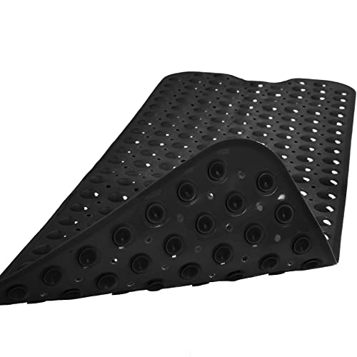 Linoows Bathtub and Shower Mats, Extra Long Non-Slip Bath Mat 39 x 16 Inch, Machine Washable Bath Tub Mat with Suction Cups & Drain Holes for Bathroom, Black