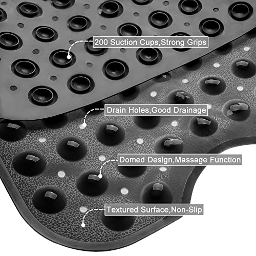 Linoows Bathtub and Shower Mats, Extra Long Non-Slip Bath Mat 39 x 16 Inch, Machine Washable Bath Tub Mat with Suction Cups & Drain Holes for Bathroom, Black