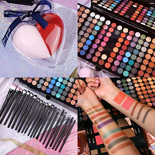 Makeup Gift Sets For Women - 190 Colors Makeup Palette Include Eyeshadow, Blushes, Eyebrow Powder, Eyeliner Pencil, Mirror + 20 Pcs Brushes + Eyeshadow Base Primer + 2Pcs Heart Shape Sponge Puff