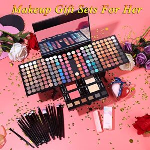 Makeup Gift Sets For Women - 190 Colors Makeup Palette Include Eyeshadow, Blushes, Eyebrow Powder, Eyeliner Pencil, Mirror + 20 Pcs Brushes + Eyeshadow Base Primer + 2Pcs Heart Shape Sponge Puff