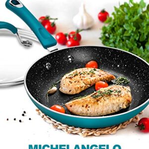 MICHELANGELO Non Stick Frying Pans Set, 3 Piece Frying Pans Nonstick, Enamel Pan Sets for Cooking Nonstick, 8 Inch, 9.5 Inch and 11 Inch Nonstick Frying Pan Set with Silicone Handle, Cyan