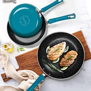 MICHELANGELO Non Stick Frying Pans Set, 3 Piece Frying Pans Nonstick, Enamel Pan Sets for Cooking Nonstick, 8 Inch, 9.5 Inch and 11 Inch Nonstick Frying Pan Set with Silicone Handle, Cyan