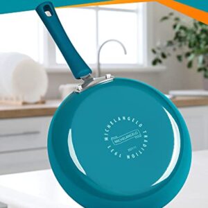 MICHELANGELO Non Stick Frying Pans Set, 3 Piece Frying Pans Nonstick, Enamel Pan Sets for Cooking Nonstick, 8 Inch, 9.5 Inch and 11 Inch Nonstick Frying Pan Set with Silicone Handle, Cyan