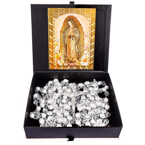 Silver Plated Deluxe Wedding lasso crystal with Jesus christ and virgen de guadalupe in a Premium gift box - lazo para bodas - Lazo de bodas de iglesia para novios - lasso for wedding ceremony - wedding lasso catholic set