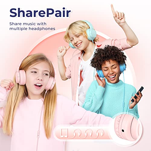 Tribit Kids Headphones Wired with Microphone, Starlet01 Safe Sound Tech 85/94dBA Volume Limited, SharePair, HiFi Stereo Foldable Over-Ear Headphones for Kids for School/Travel/iPad/Kindle/Switch