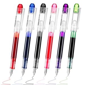 6 pieces ink disposable fountain pens colorful set assorted color writing fountain pens fine point nib for calligraphy sketching doodling, christmas gifts office school supplies (multi colors)