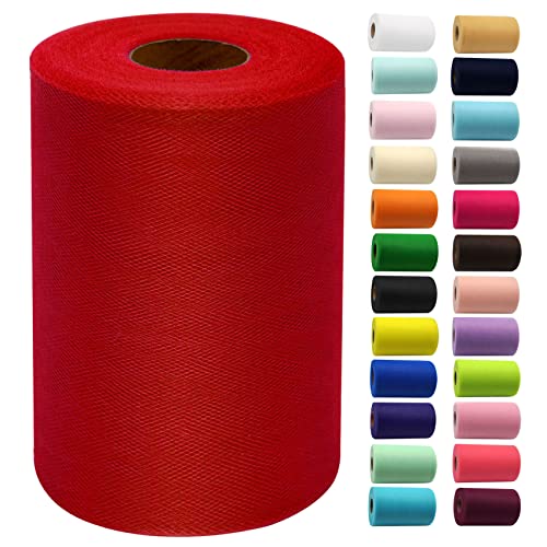 Red Tulle Fabric Rolls 6 Inch by 100 Yards (300 feet) Fabric Spool Tulle Ribbon for DIY Red Tutu Bow Baby Shower Birthday Party Wedding Decorations Christmas Craft Supplies