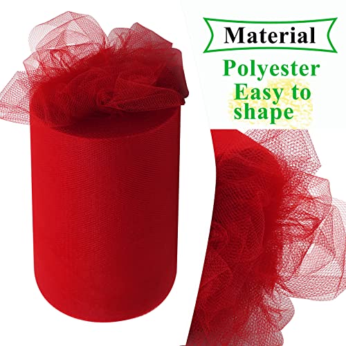 Red Tulle Fabric Rolls 6 Inch by 100 Yards (300 feet) Fabric Spool Tulle Ribbon for DIY Red Tutu Bow Baby Shower Birthday Party Wedding Decorations Christmas Craft Supplies