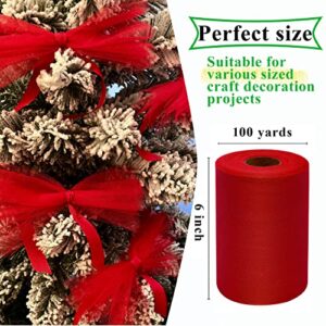 Red Tulle Fabric Rolls 6 Inch by 100 Yards (300 feet) Fabric Spool Tulle Ribbon for DIY Red Tutu Bow Baby Shower Birthday Party Wedding Decorations Christmas Craft Supplies