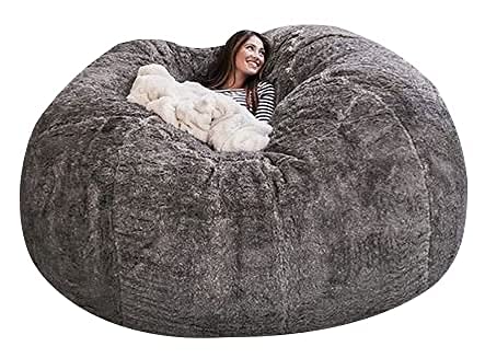 FEYOTH (it was only a Cover, not a Full Bean Bag Giant Fur Bean Bag Chair for Adult Living Room Furniture Big Round Soft Fluffy Faux Fur BeanBag Lazy Sofa Bed CoverFaux Fur BeanBag Lazy Sofa Bed Cove