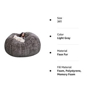 FEYOTH (it was only a Cover, not a Full Bean Bag Giant Fur Bean Bag Chair for Adult Living Room Furniture Big Round Soft Fluffy Faux Fur BeanBag Lazy Sofa Bed CoverFaux Fur BeanBag Lazy Sofa Bed Cove