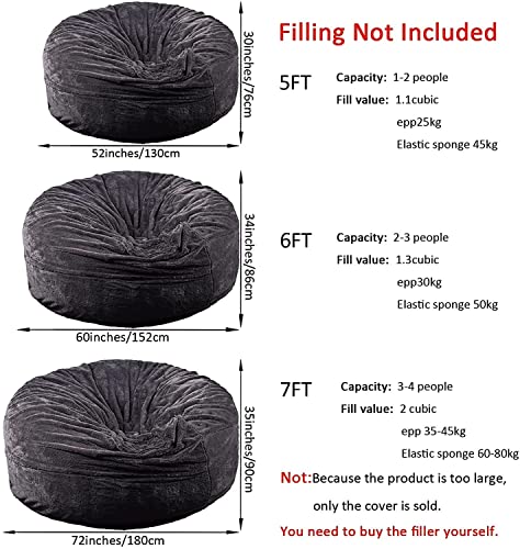 FEYOTH (it was only a Cover, not a Full Bean Bag Giant Fur Bean Bag Chair for Adult Living Room Furniture Big Round Soft Fluffy Faux Fur BeanBag Lazy Sofa Bed CoverFaux Fur BeanBag Lazy Sofa Bed Cove