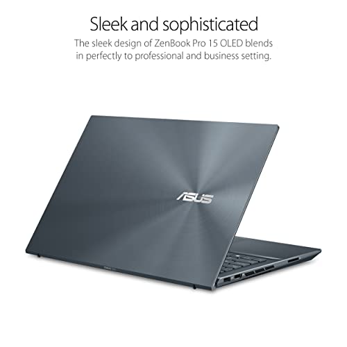 ASUS ZenBook Pro 15 OLED Laptop 15.6” FHD Touch Display, AMD Ryzen 7 5800H CPU, NVIDIA GeForce RTX 3050 Ti gpu, 16GB RAM, 512GB PCIe SSD, Windows 11 Pro, Pine Grey, UM535QE-XH71T