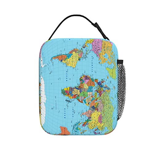 Hcokrzt Lunch Box Reusable Insulation Lunch Bag World Map Ice Packs Containers Tote Handbag For Women Men Teens Girls