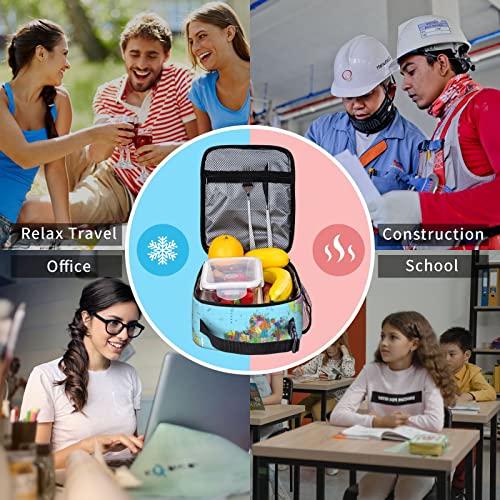 Hcokrzt Lunch Box Reusable Insulation Lunch Bag World Map Ice Packs Containers Tote Handbag For Women Men Teens Girls