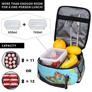 Hcokrzt Lunch Box Reusable Insulation Lunch Bag World Map Ice Packs Containers Tote Handbag For Women Men Teens Girls