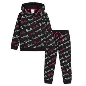 barbie loungewear set, comfycotton clothes for girls, officially licensed outfit for girls, hoodie and joggers set, black, ages 5 to 6