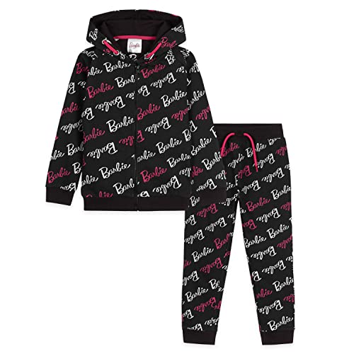 Barbie Loungewear Set, ComfyCotton Clothes for Girls, Officially Licensed Outfit for Girls, Hoodie and Joggers Set, Black, Ages 5 to 6