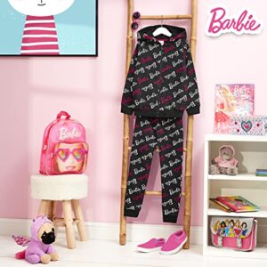 Barbie Loungewear Set, ComfyCotton Clothes for Girls, Officially Licensed Outfit for Girls, Hoodie and Joggers Set, Black, Ages 5 to 6