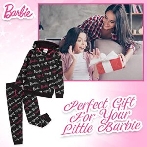 Barbie Loungewear Set, ComfyCotton Clothes for Girls, Officially Licensed Outfit for Girls, Hoodie and Joggers Set, Black, Ages 5 to 6