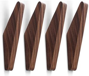 cocoya 4pack wood hooks wall mounted, minimalist easy install natural real walnut cute mid century modern simple rustic home foyer entryway decor, for hanging hat cap backpack bag coat towel clothes