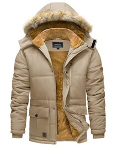 tacvasen men's parka jacket winter warm fleece liner snow ski hiking coats hooded khaki, l