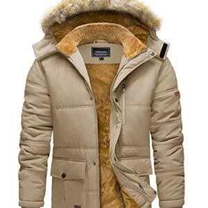 TACVASEN Men's Parka Jacket Winter Warm Fleece Liner Snow Ski Hiking Coats Hooded Khaki, L