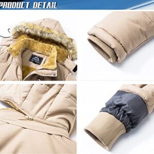 TACVASEN Men's Parka Jacket Winter Warm Fleece Liner Snow Ski Hiking Coats Hooded Khaki, L