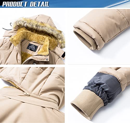 TACVASEN Men's Parka Jacket Winter Warm Fleece Liner Snow Ski Hiking Coats Hooded Khaki, L