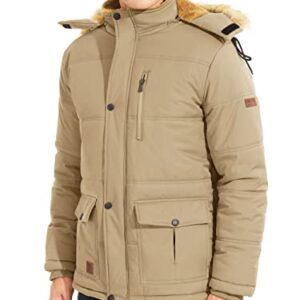 TACVASEN Men's Parka Jacket Winter Warm Fleece Liner Snow Ski Hiking Coats Hooded Khaki, L