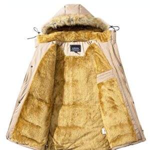 TACVASEN Men's Parka Jacket Winter Warm Fleece Liner Snow Ski Hiking Coats Hooded Khaki, L