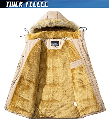 TACVASEN Men's Parka Jacket Winter Warm Fleece Liner Snow Ski Hiking Coats Hooded Khaki, L