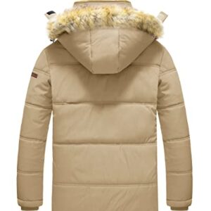 TACVASEN Men's Parka Jacket Winter Warm Fleece Liner Snow Ski Hiking Coats Hooded Khaki, L