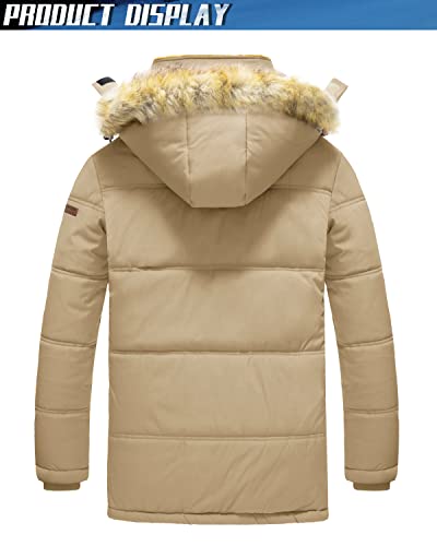 TACVASEN Men's Parka Jacket Winter Warm Fleece Liner Snow Ski Hiking Coats Hooded Khaki, L